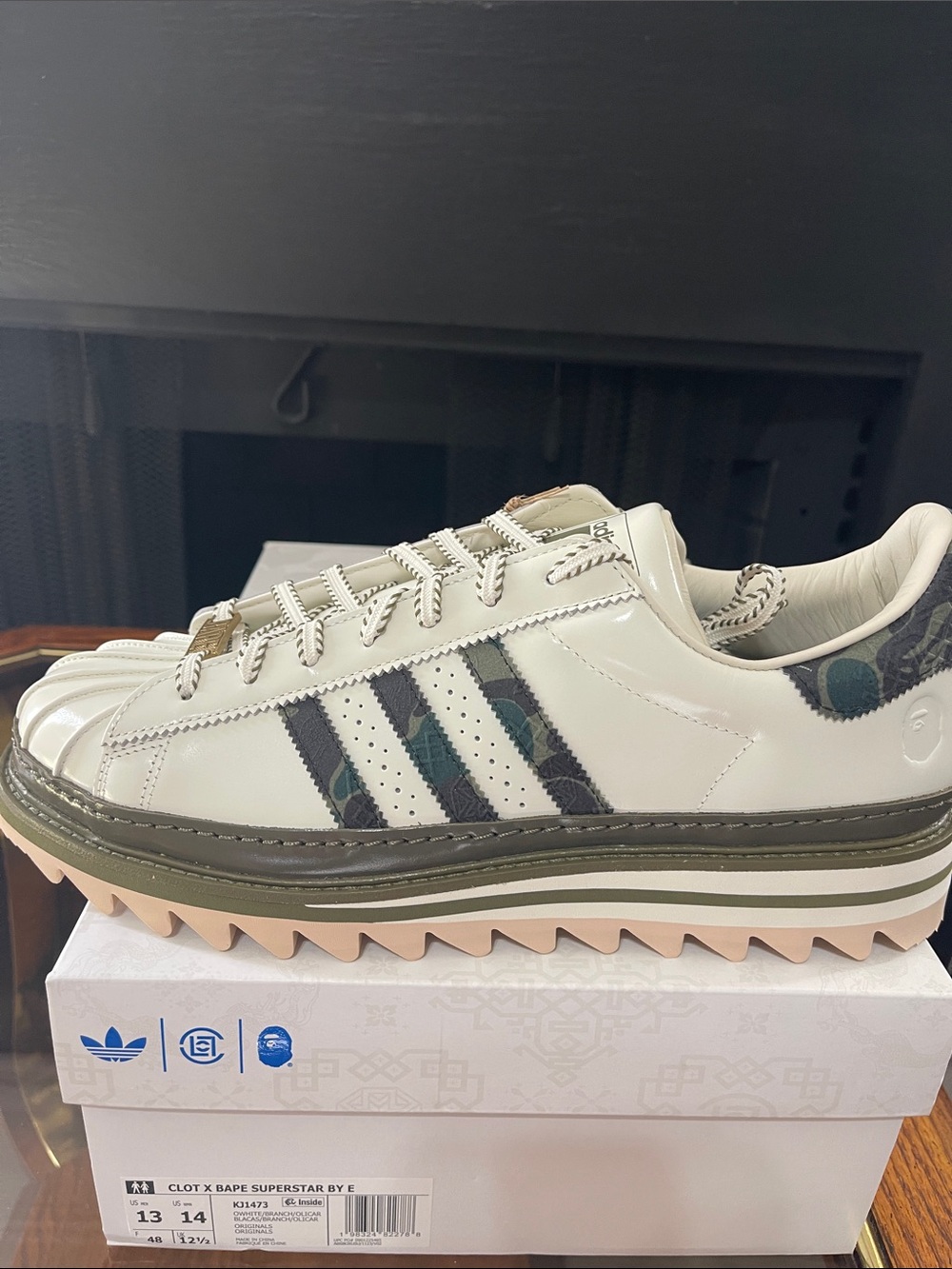 adidas Clot x Bape Superstar Low Top in White, Olive & Blush - Picture 3 of 12